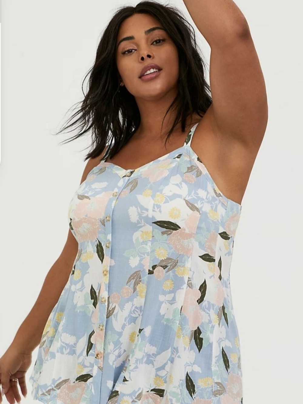 Torrid Pastel Blue Floral Button-Front Tank Top